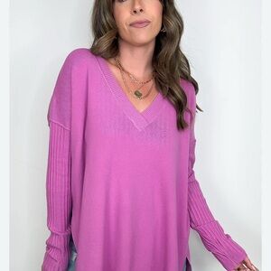 Zenana Outfitters V-Neck Sweater in Vibrant Purple. NWOT.